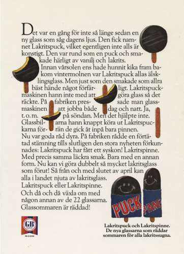 Lakritspuck affisch - Glasskoll.se Källa: Unilevers bildarkiv, Centrum för Näringslivshistoria